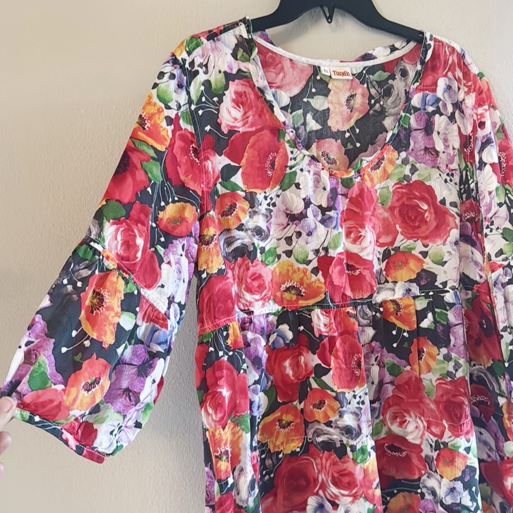 🌿Final Sale Tianello Red and Purple Floral Blouse - Picture 2 of 7
